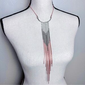Mixed Metal Fringe Necklace Gunmetal Copper Silver Long Statement Handmade